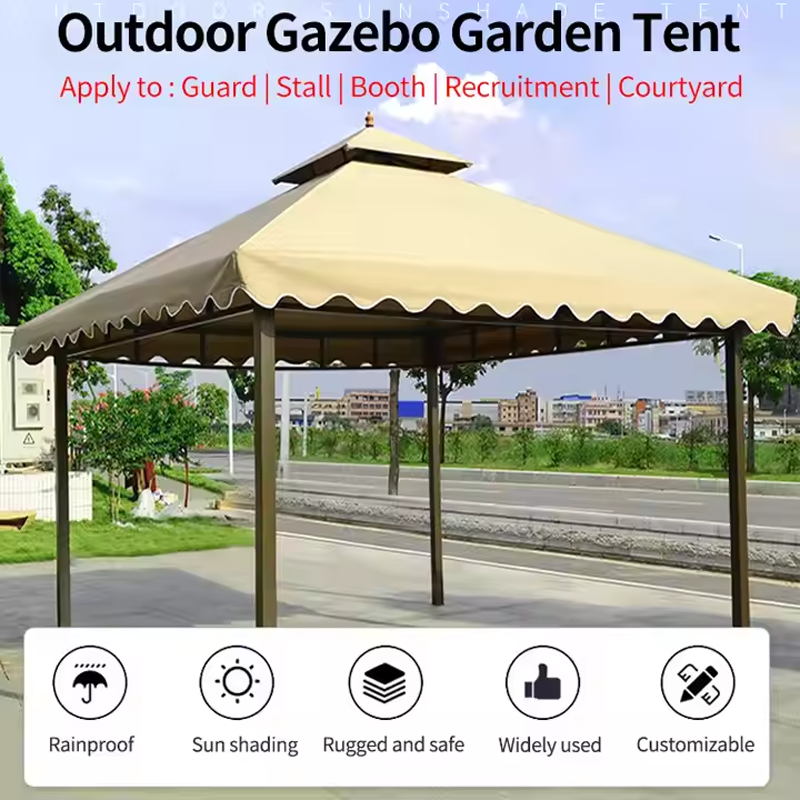 Outdoor Garden Gazebo Cast Wrought Iron Steel Metal Frame with Aluminum Waterproof Pergola Special Coating(Pic1)